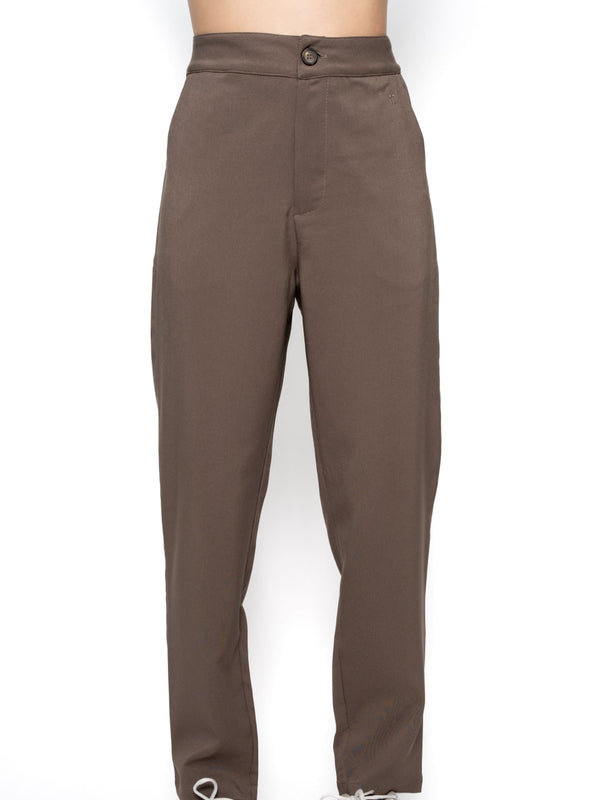 Pantalón Slouchy Café Mujer Poliéster con Isotipo VTT Bordado