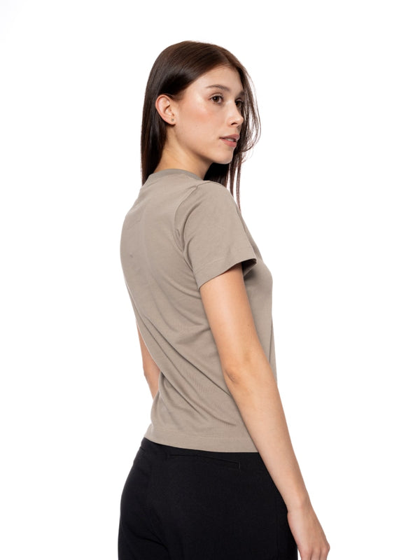 T-Shirt Regular Taupe Mujer Algodón 190gr con Técnica de Alta Densidad en Frente y Espalda