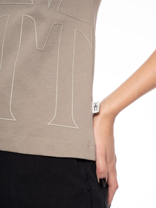 T-Shirt Regular Taupe Mujer Algodón 190gr con Técnica de Alta Densidad en Frente y Espalda
