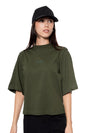 T-Shirt Oversize Corta Verde Mujer Algodón 190gr con Técnica de Alta y Media Densidad