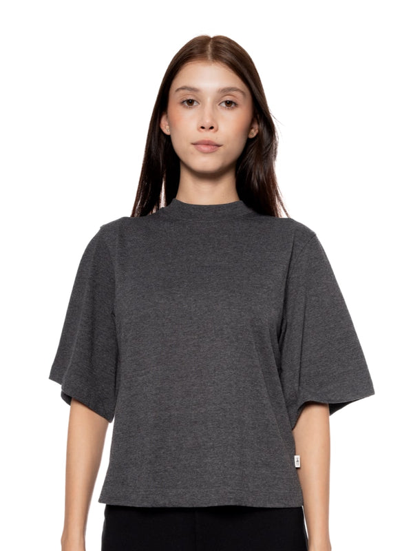 T-Shirt Oversize Corta Gris Mujer Algodón 190gr con Técnica de Alta y Media Densidad