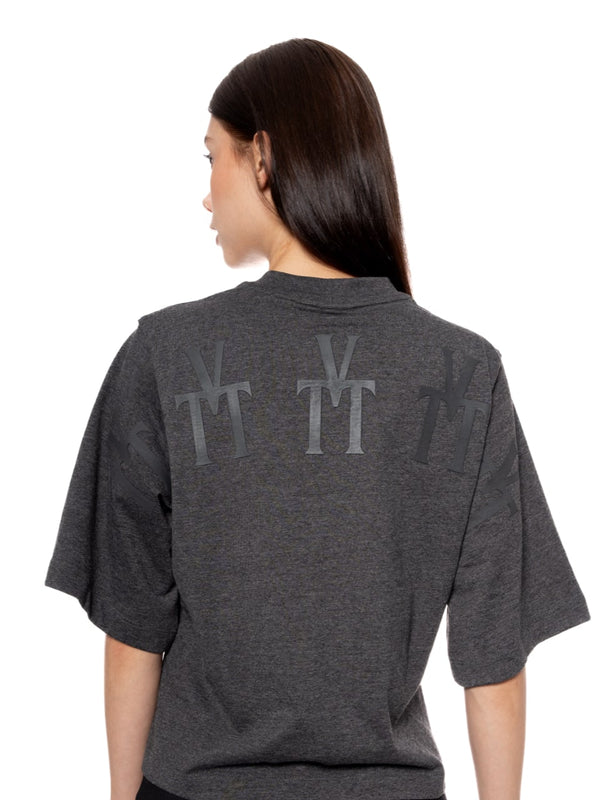 T-Shirt Oversize Corta Gris Mujer Algodón 190gr con Técnica de Alta y Media Densidad