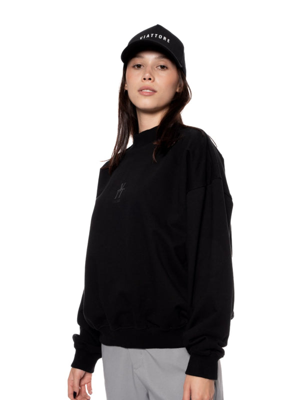Sweater Negro Mujer Algodón 340gr con Técnica de Alta Densidad Frontal
