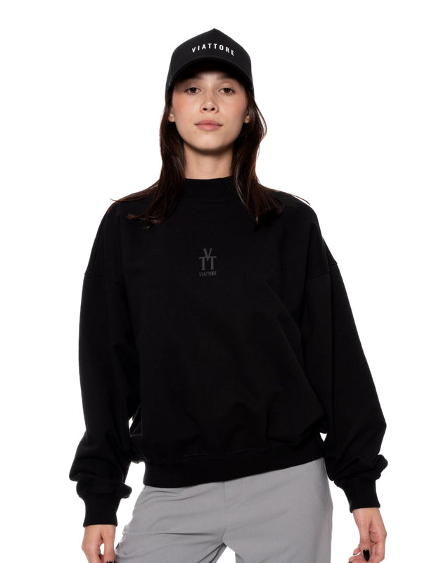 Sweater Negro Mujer Algodón 340gr con Técnica de Alta Densidad Frontal