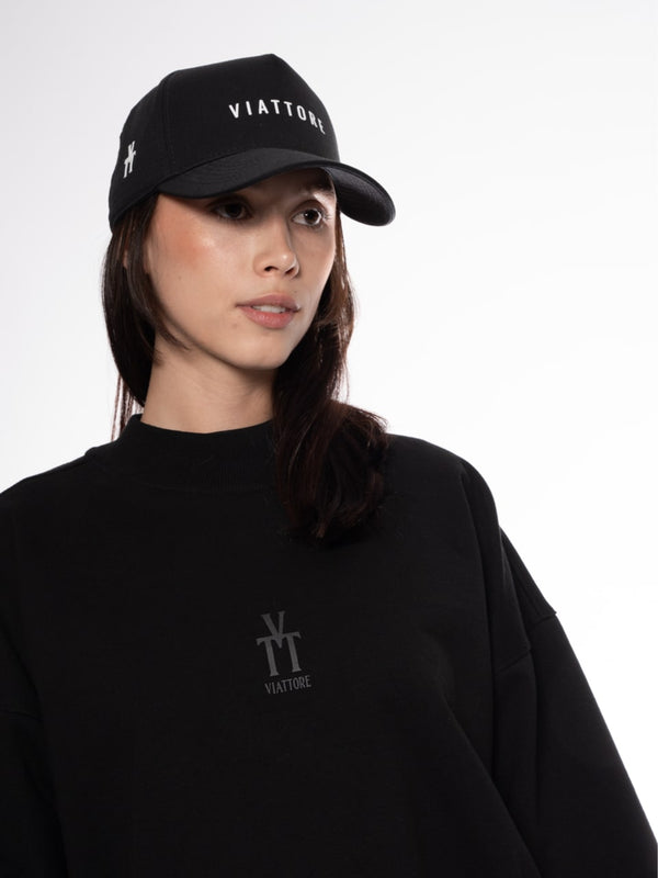 Sweater Negro Mujer Algodón 340gr con Técnica de Alta Densidad Frontal
