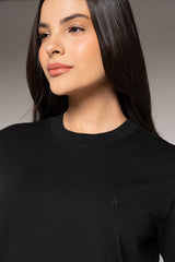 Camiseta Femenina Bordada Color Negro