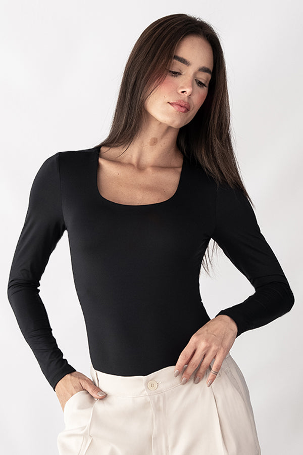 Body Escote Cuadrado Negro Mujer