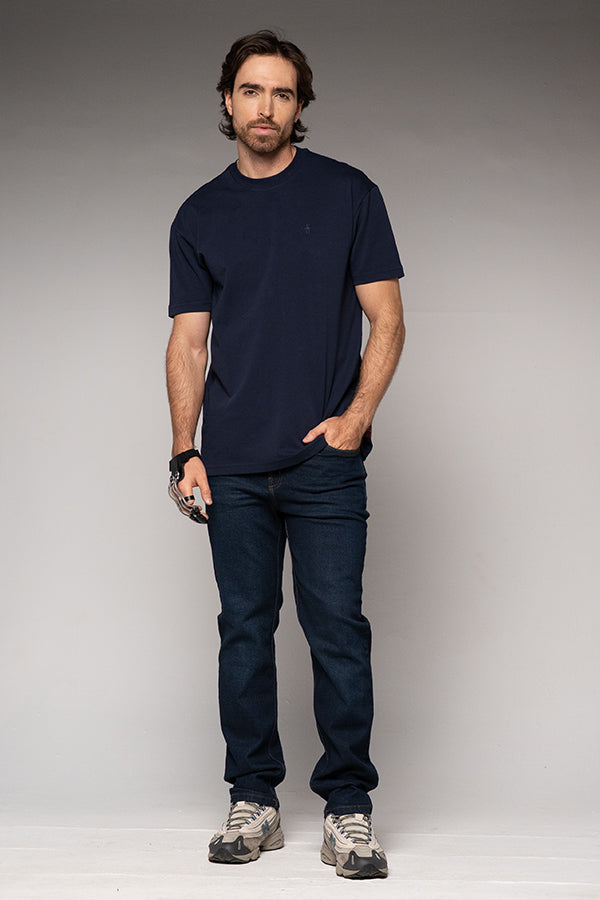 Camiseta Masculina Bordada Color Azul