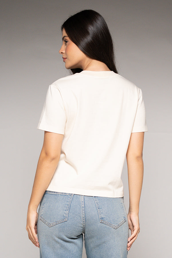 Camiseta Femenina Bordada Color Beige