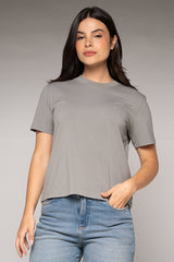 Camiseta Femenina Bordada Color Gris