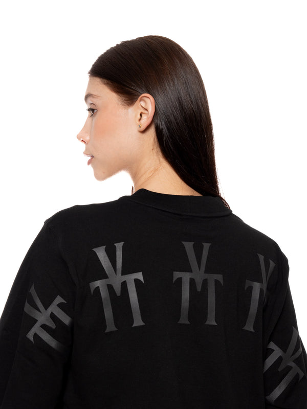 T-Shirt Oversize Corta Negra Mujer Algodón 190gr con Técnica de Alta y Media Densidad