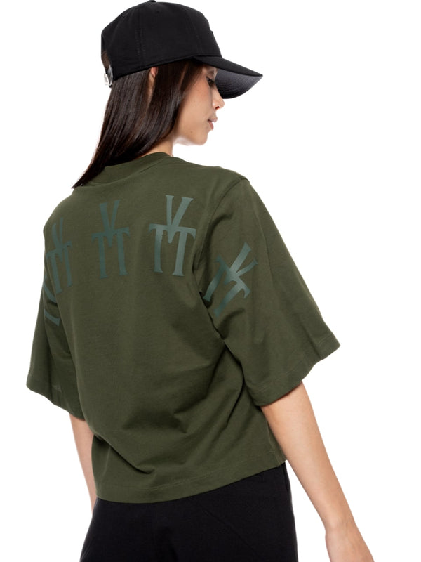 T-Shirt Oversize Corta Verde Mujer Algodón 190gr con Técnica de Alta y Media Densidad
