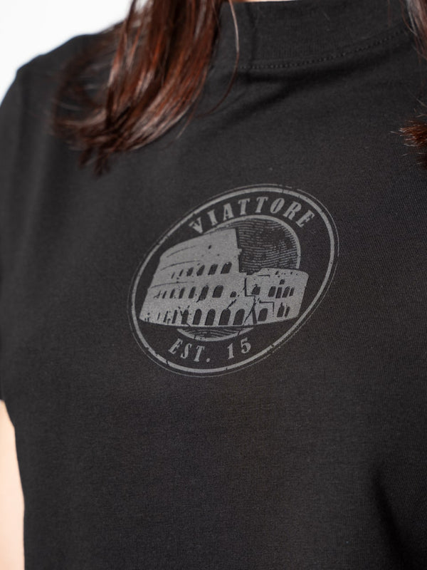 T-Shirt Slim Fit Corta Negra Mujer Algodón 200gr con Técnica de Alta Densidad