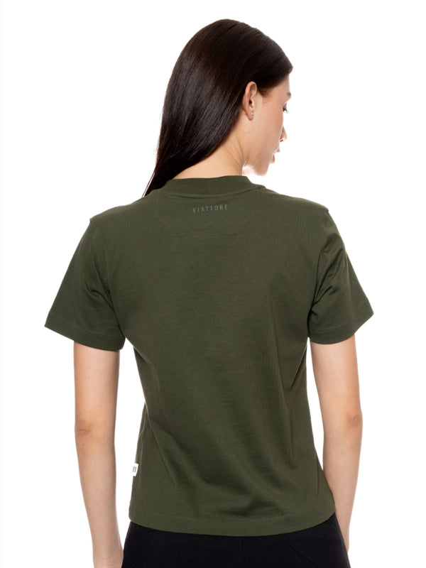 T-shirt Regular Verde Mujer Algodón 190gr con Alta Densidad Frontal y Espalda