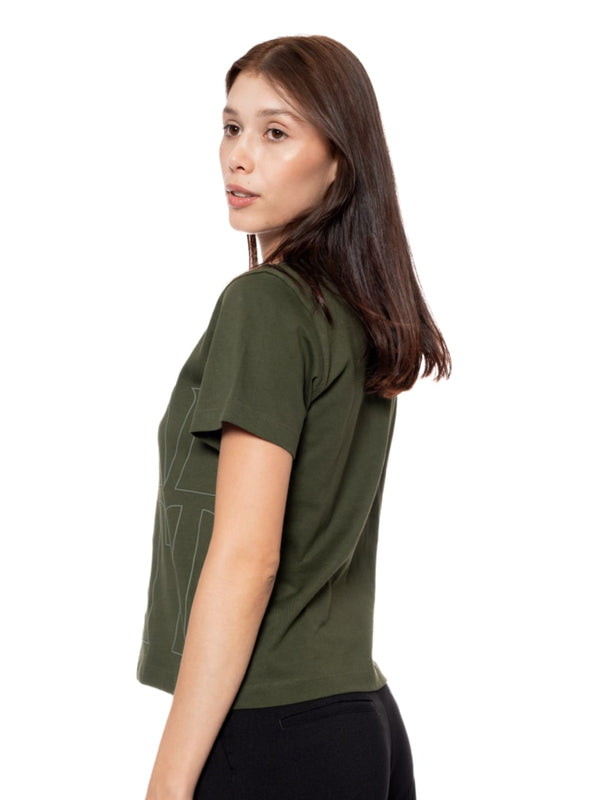 T-shirt Regular Verde Mujer Algodón 190gr con Alta Densidad Frontal y Espalda