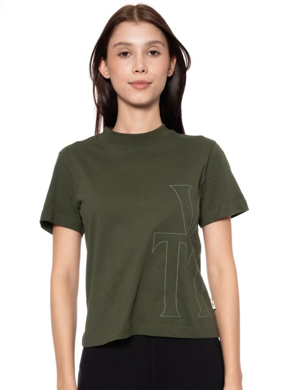 T-shirt Regular Verde Mujer Algodón 190gr con Alta Densidad Frontal y Espalda
