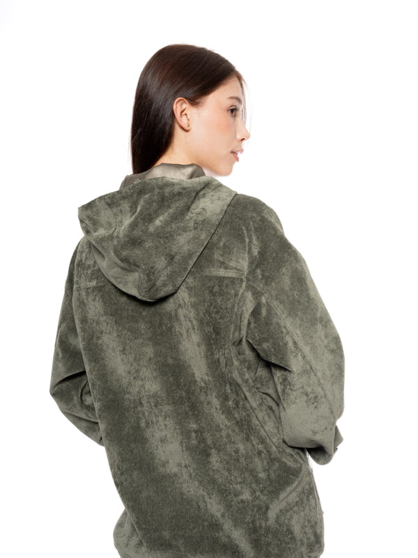 Hoodie Regular Verde Mujer Poliéster-Nylon-Spandex 240gr con Bordado Tono a Tono