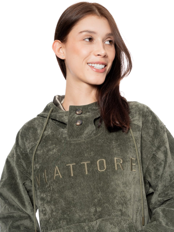 Hoodie Regular Verde Mujer Poliéster-Nylon-Spandex 240gr con Bordado Tono a Tono
