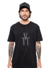 Camiseta Hombre Negra Algodón 190gr Cuello Rib Estampado Texturizado