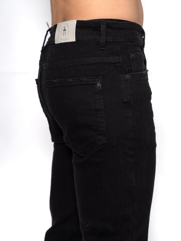 Jean Slim Fit Negro Hombre Algodón-Poliéster con Lavado y Desgastes Sutiles