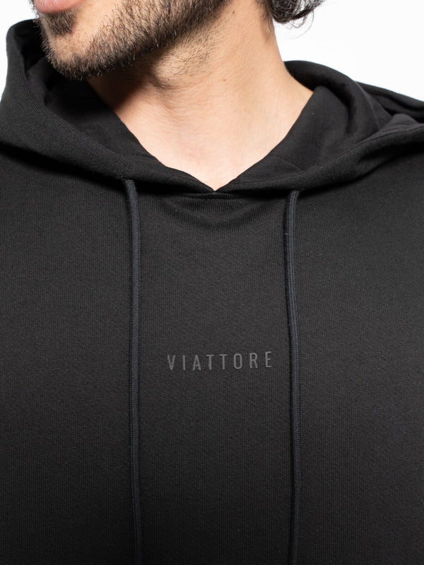 Hoodie con capucha Negro Hombre Algodón 370gr técnica de alta densidad