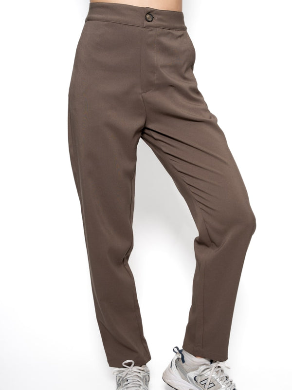 Pantalón Slouchy Café Mujer Poliéster con Isotipo VTT Bordado