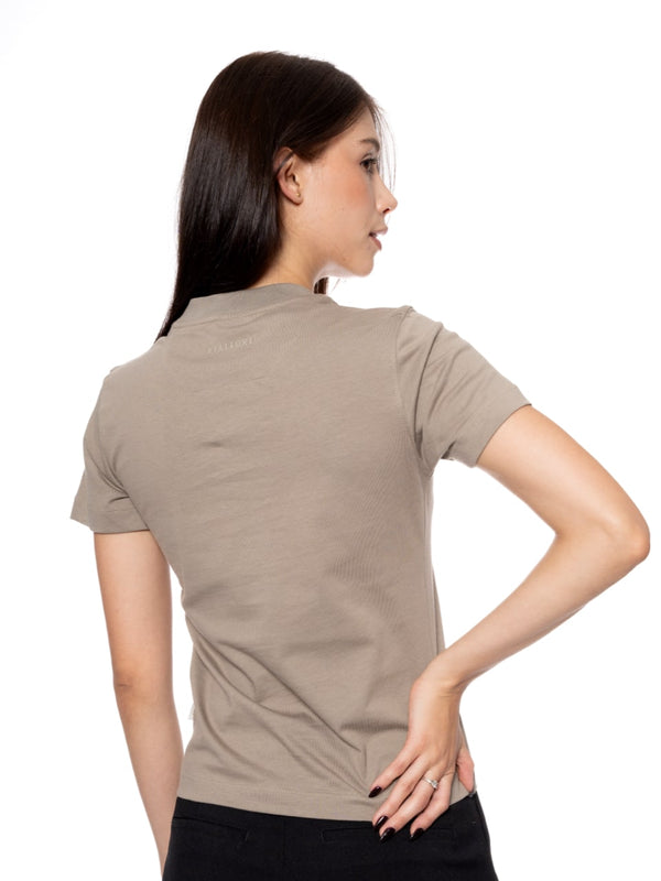 T-Shirt Regular Taupe Mujer Algodón 190gr con Técnica de Alta Densidad en Frente y Espalda