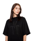 T-Shirt Corta Oversize Negra Mujer Algodón 190gr con Técnica Match en Media Densidad