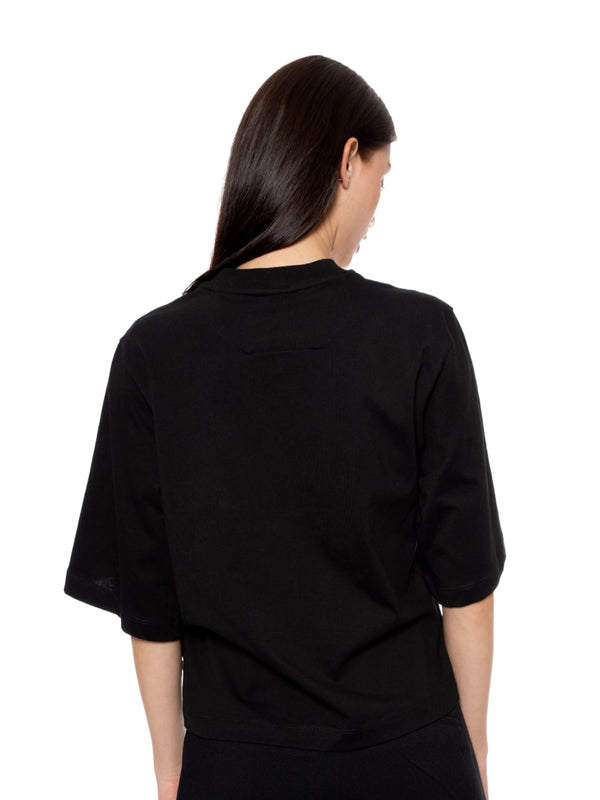 T-Shirt Corta Oversize Negra Mujer Algodón 190gr con Técnica Match en Media Densidad