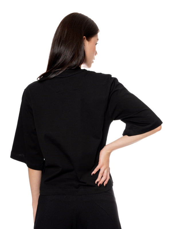 T-Shirt Corta Oversize Negra Mujer Algodón 190gr con Técnica Match en Media Densidad