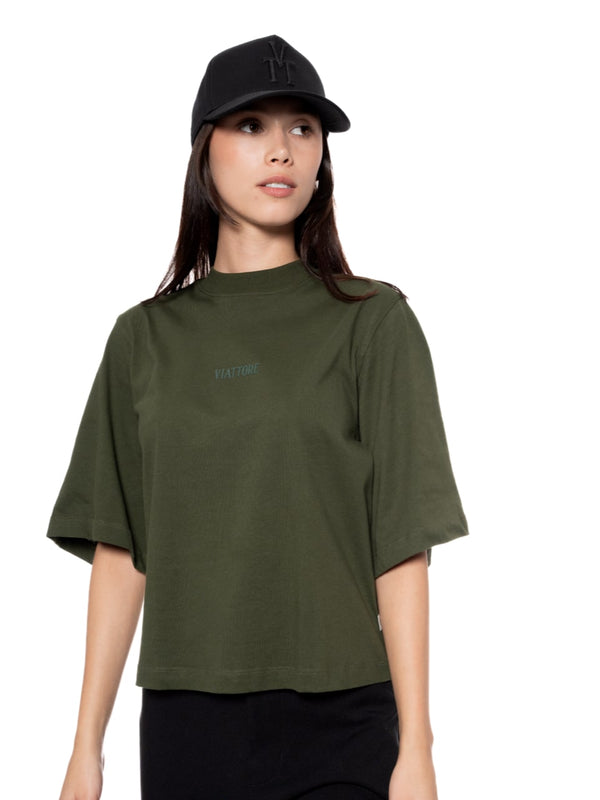T-Shirt Oversize Corta Verde Mujer Algodón 190gr con Técnica de Alta y Media Densidad