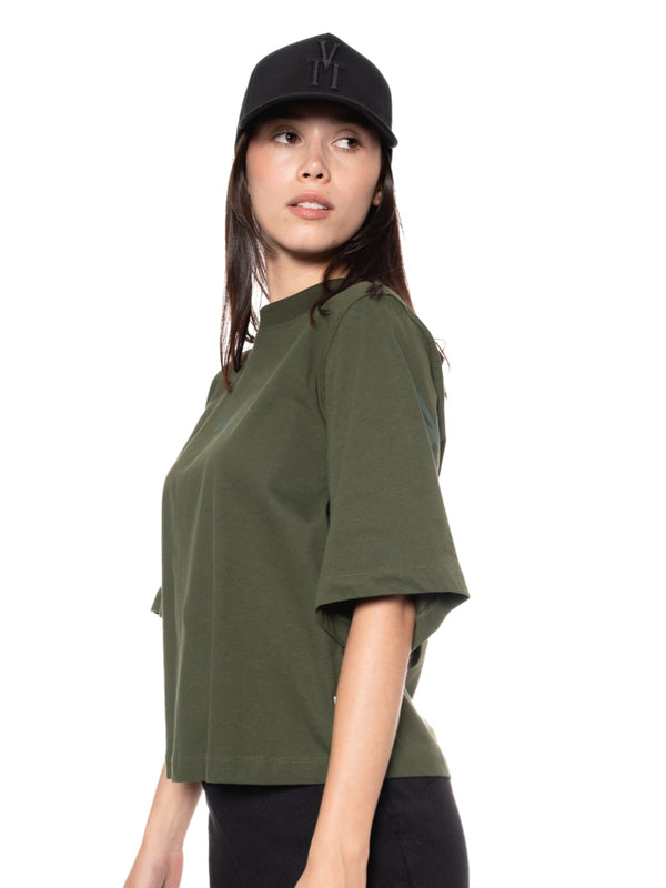 T-Shirt Oversize Corta Verde Mujer Algodón 190gr con Técnica de Alta y Media Densidad