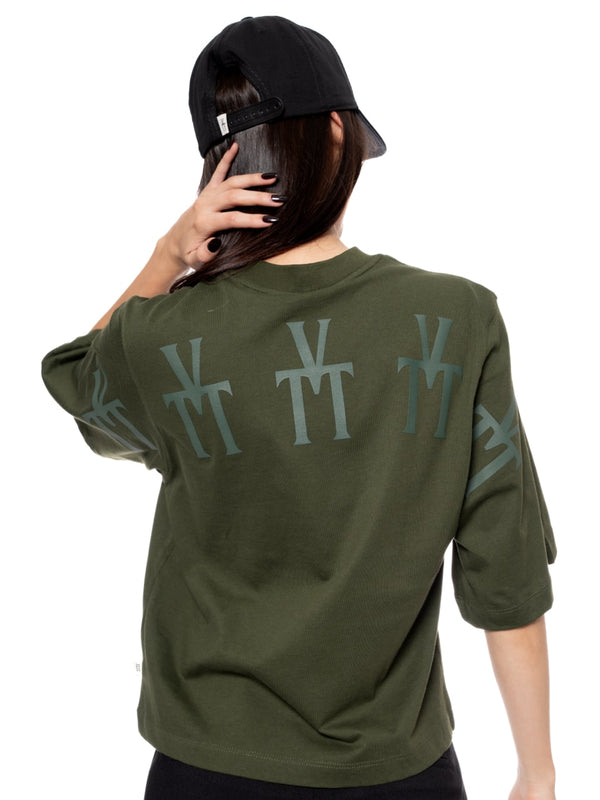 T-Shirt Oversize Corta Verde Mujer Algodón 190gr con Técnica de Alta y Media Densidad