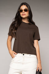 Camiseta Femenina Bordada Color Café