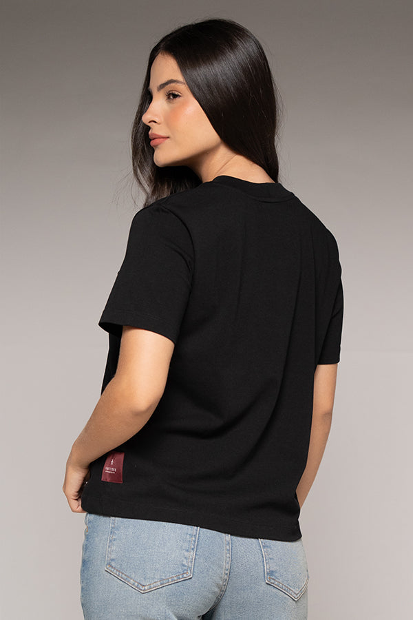 Camiseta Femenina Bordada Color Negro
