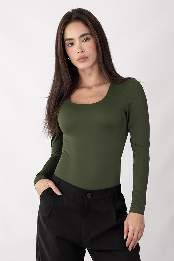 Body Escote Cuadrado Verde Mujer