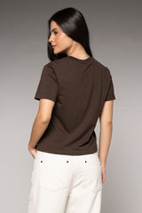 Camiseta Femenina Bordada Color Café