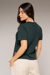 Camiseta Femenina Bordada Color Verde