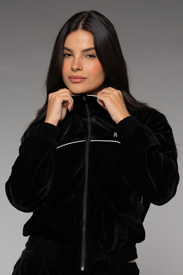 Chaqueta Femenina Bordada Color Negro