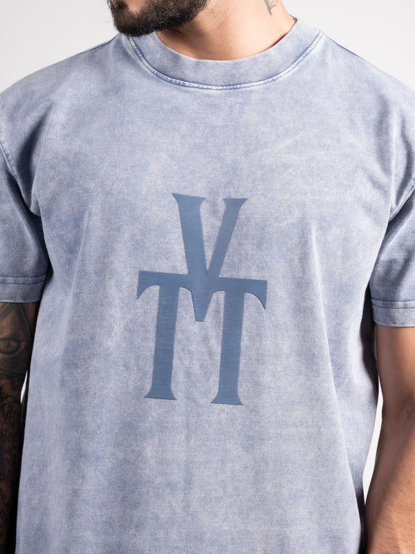 Camiseta Azul Snow Hombre Algodón 260gr Estampado Texturizado VTT