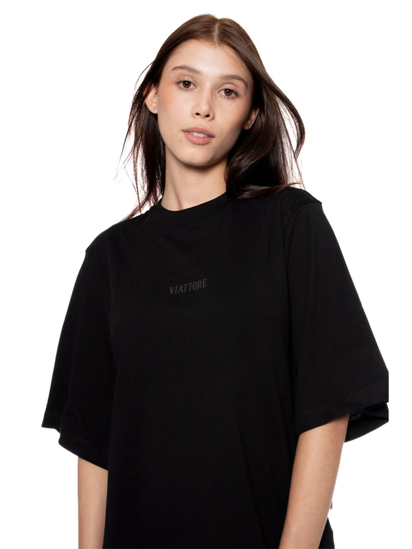T-Shirt Oversize Corta Negra Mujer Algodón 190gr con Técnica de Alta y Media Densidad