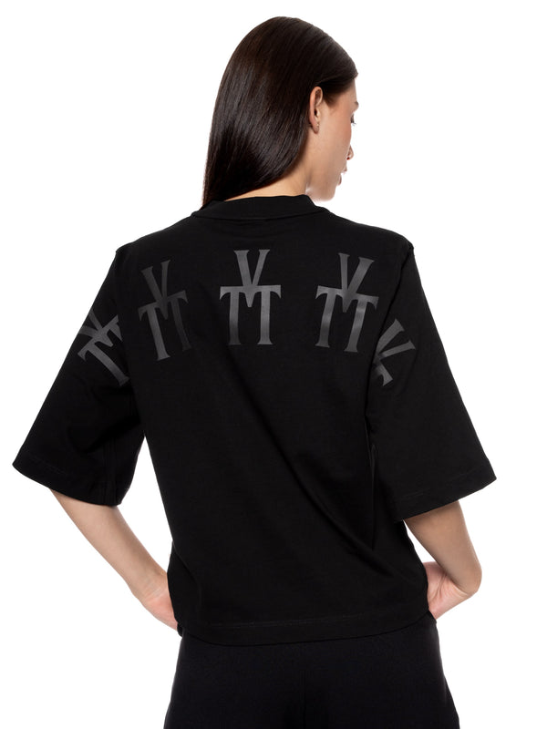 T-Shirt Oversize Corta Negra Mujer Algodón 190gr con Técnica de Alta y Media Densidad