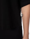 T-Shirt Oversize Corta Negra Mujer Algodón 190gr con Cuello Rib con Detalles