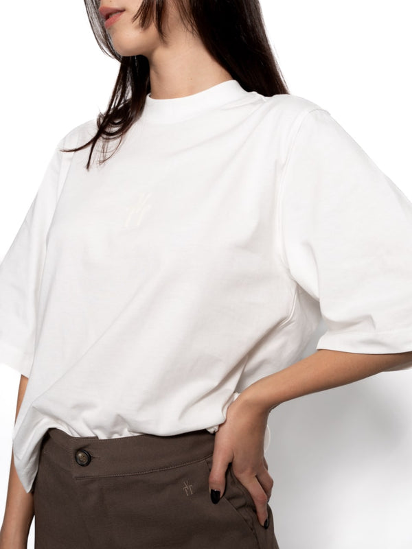 T-Shirt Oversize Corta Blanca Mujer Algodón 190gr con Técnica de Alta y Media Densidad