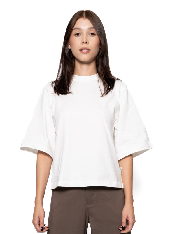 T-Shirt Oversize Corta Blanca Mujer Algodón 190gr con Técnica de Alta y Media Densidad