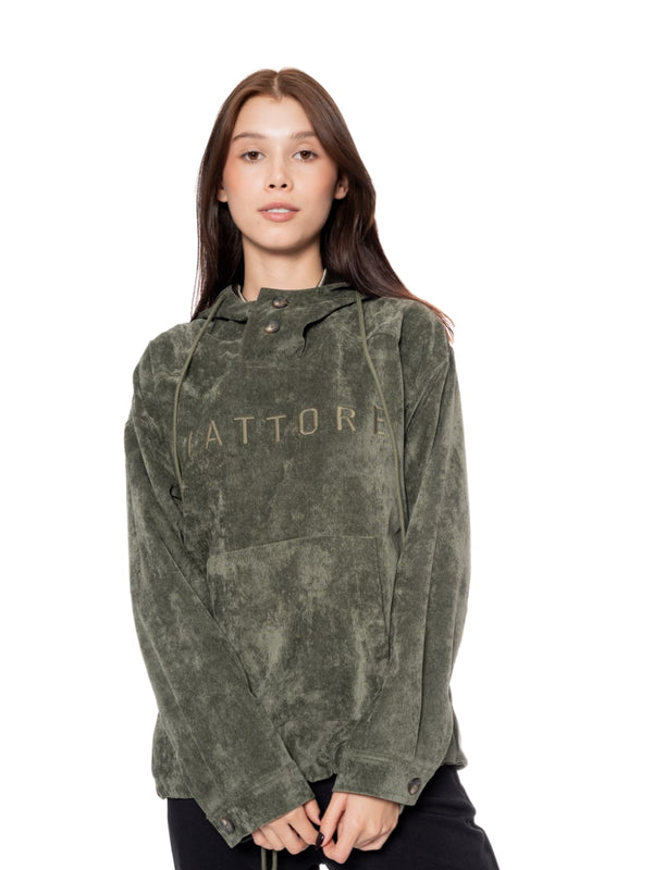 Hoodie Regular Verde Mujer Poliéster-Nylon-Spandex 240gr con Bordado Tono a Tono