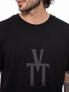 Camiseta Hombre Negra Algodón 190gr Cuello Rib Estampado Texturizado