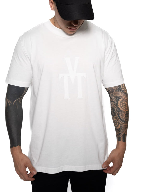 Camiseta Blanca Hombre Algodón 190gr Cuello Rib Estampado Doble